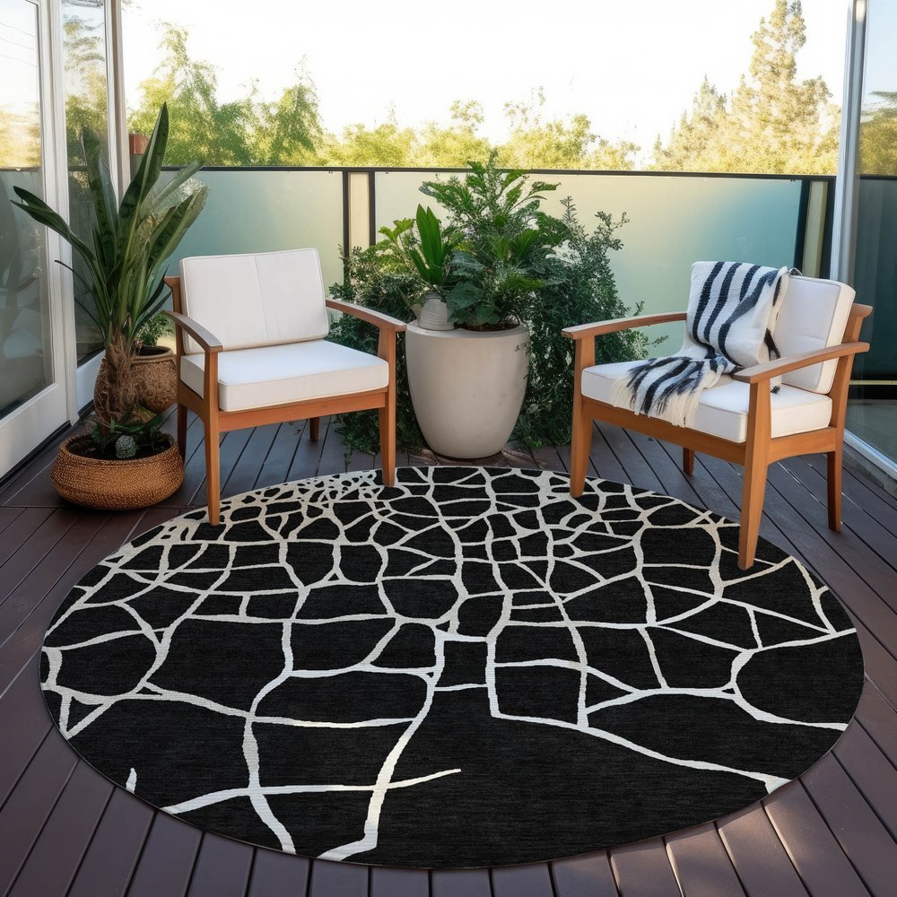 3' X 5' Black And Beige Abstract Washable Indoor Outdoor Area Rug
