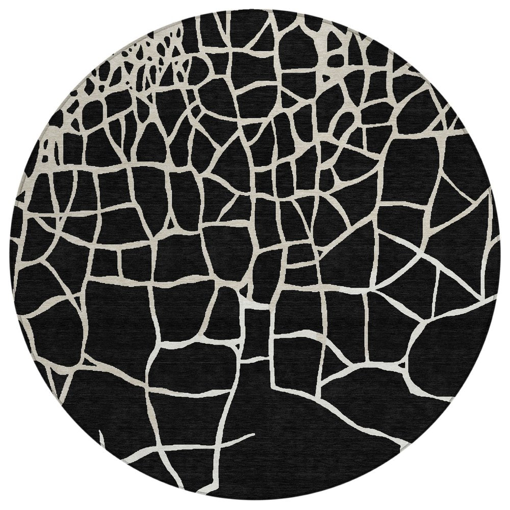 3' X 5' Black And Beige Abstract Washable Indoor Outdoor Area Rug