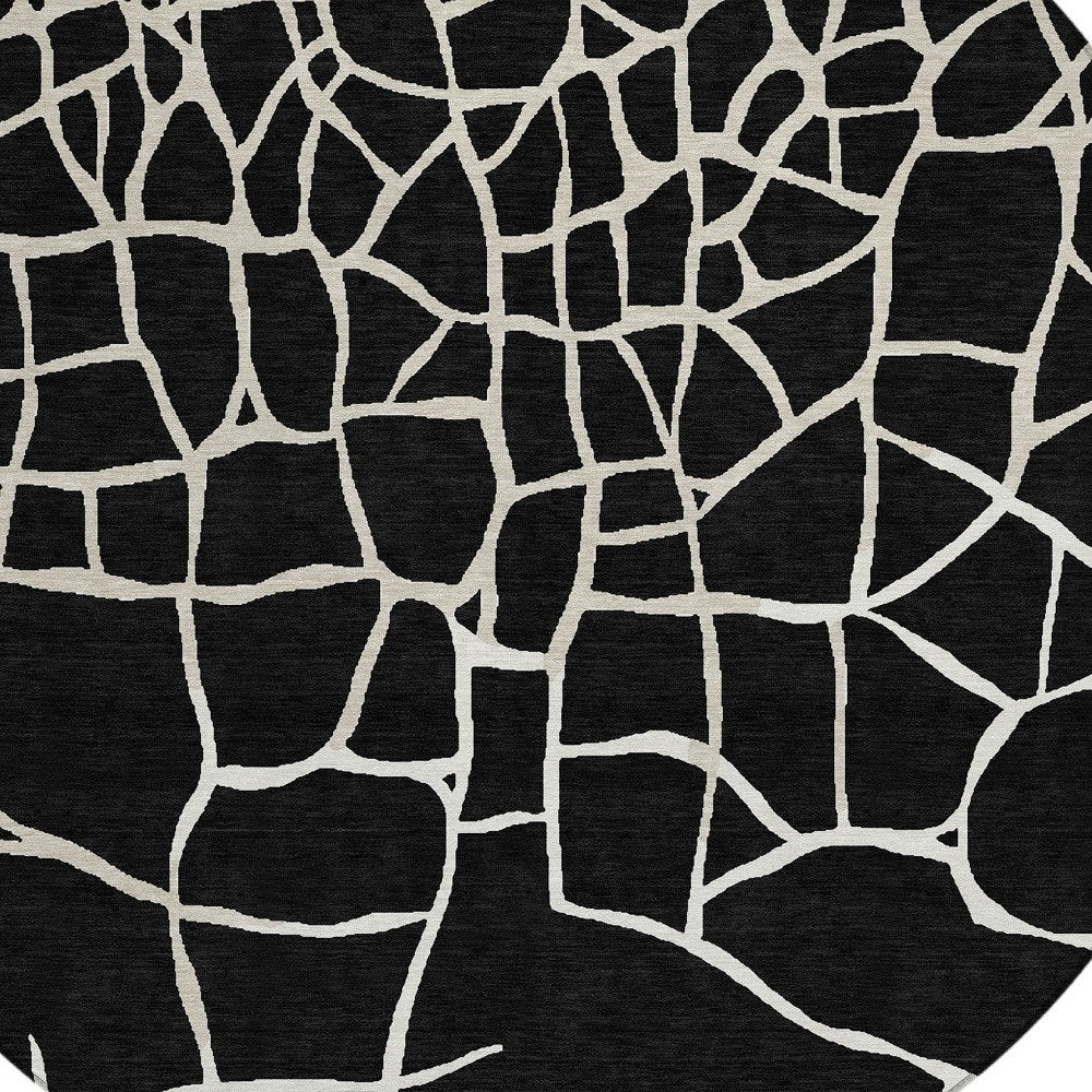 3' X 5' Black And Beige Abstract Washable Indoor Outdoor Area Rug