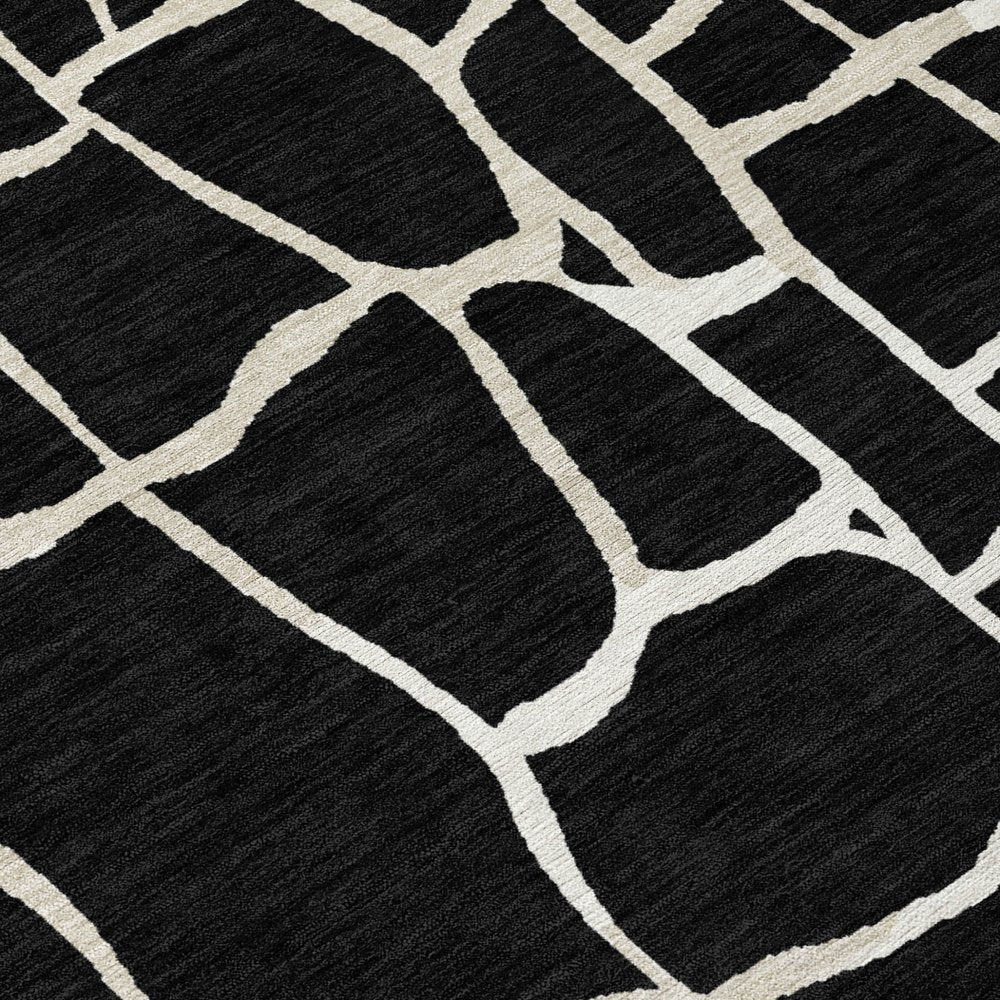 3' X 5' Black And Beige Abstract Washable Indoor Outdoor Area Rug