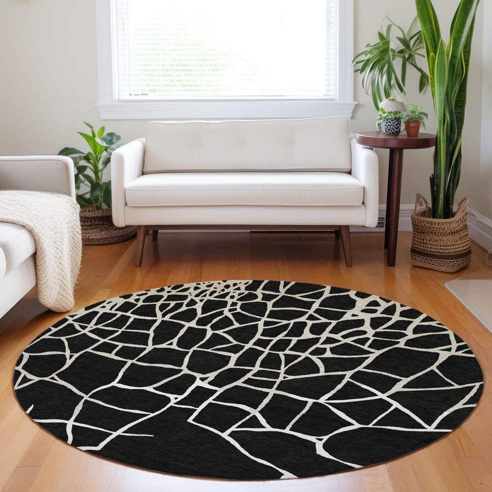3' X 5' Black And Beige Abstract Washable Indoor Outdoor Area Rug