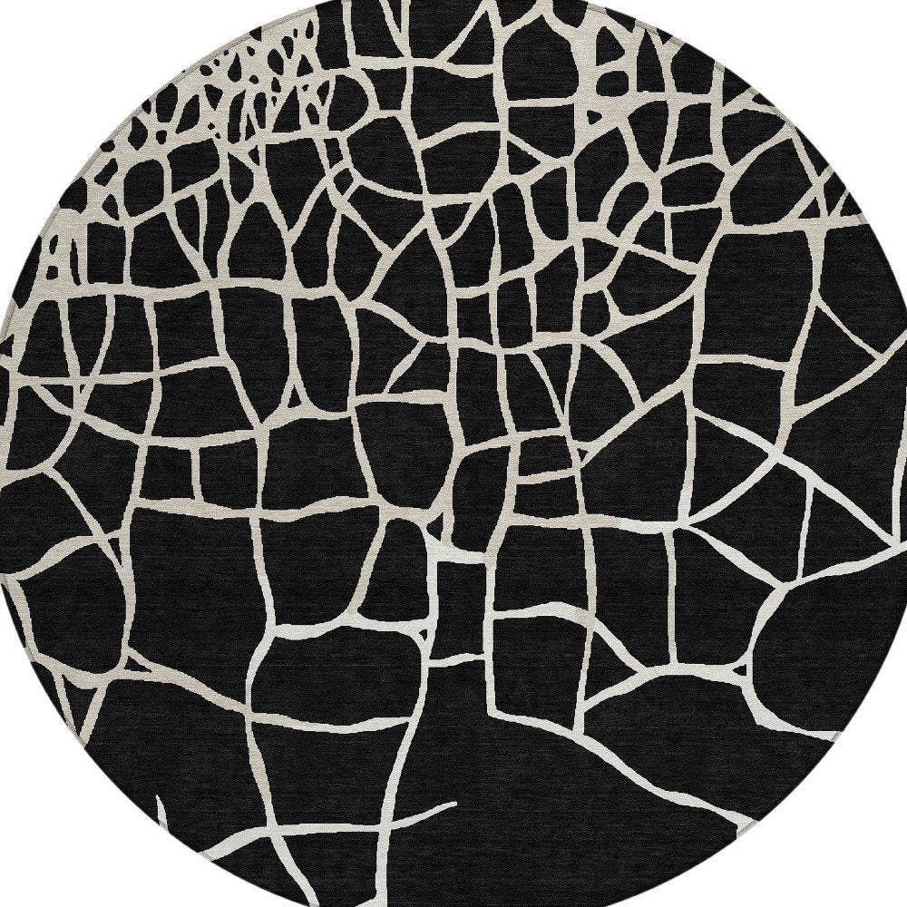 3' X 5' Black And Beige Abstract Washable Indoor Outdoor Area Rug