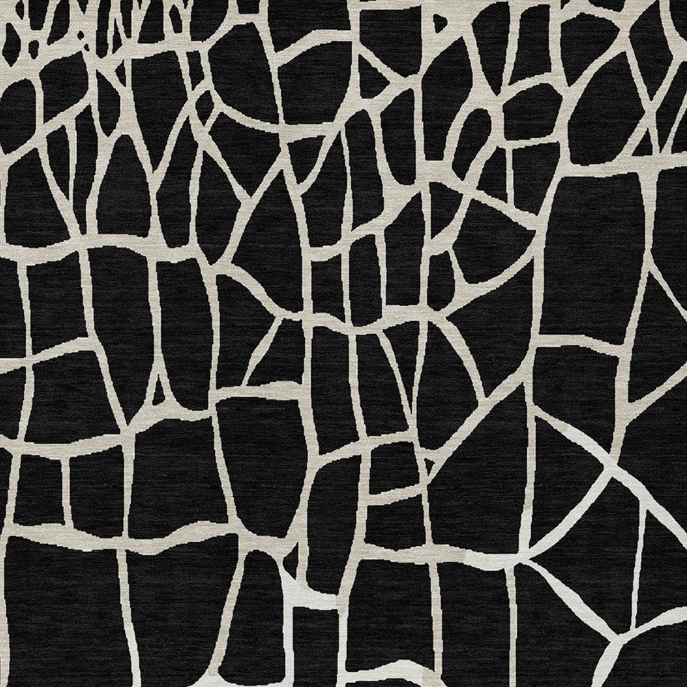 3' X 5' Black And Beige Abstract Washable Indoor Outdoor Area Rug