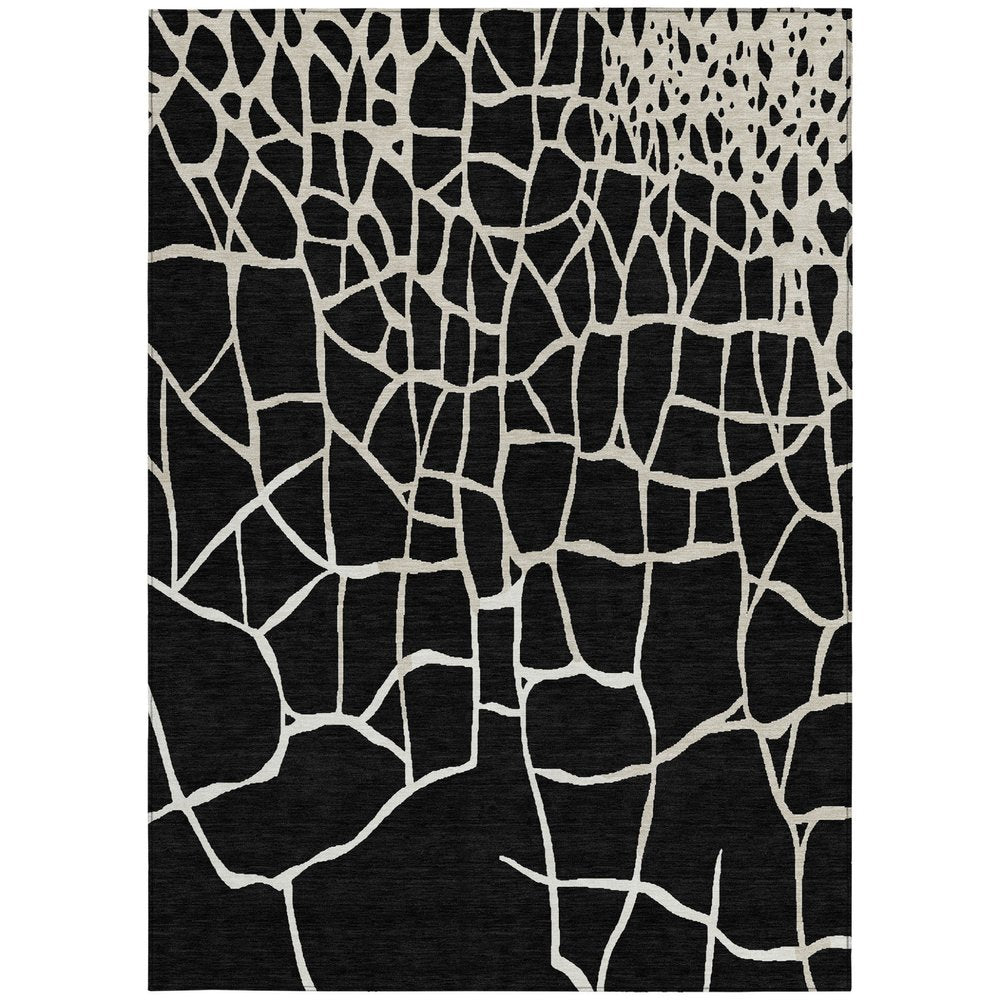 3' X 5' Black And Beige Abstract Washable Indoor Outdoor Area Rug