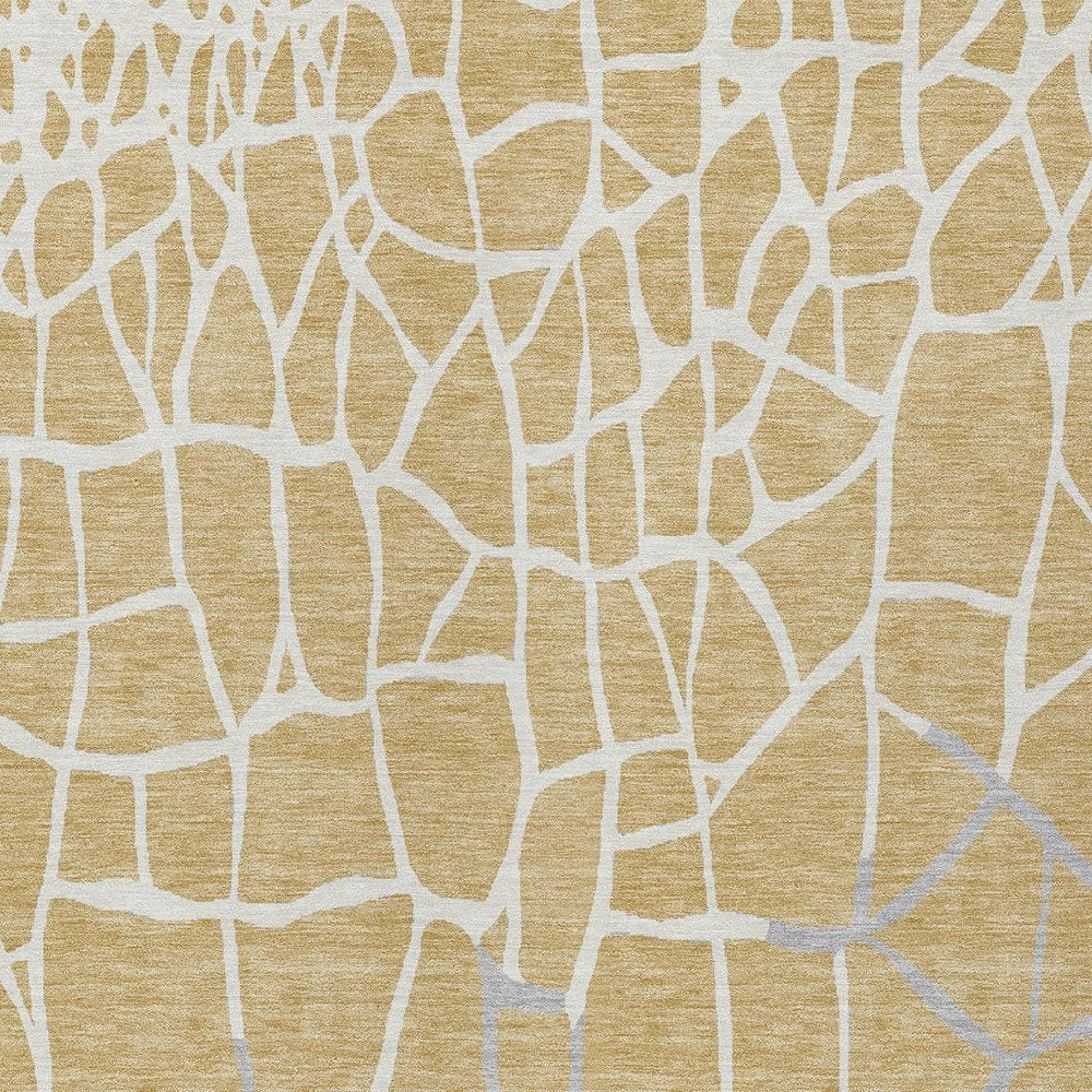 3' X 5' Gold And Beige Abstract Washable Indoor Outdoor Area Rug
