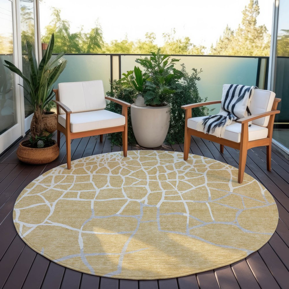 3' X 5' Gold And Beige Abstract Washable Indoor Outdoor Area Rug