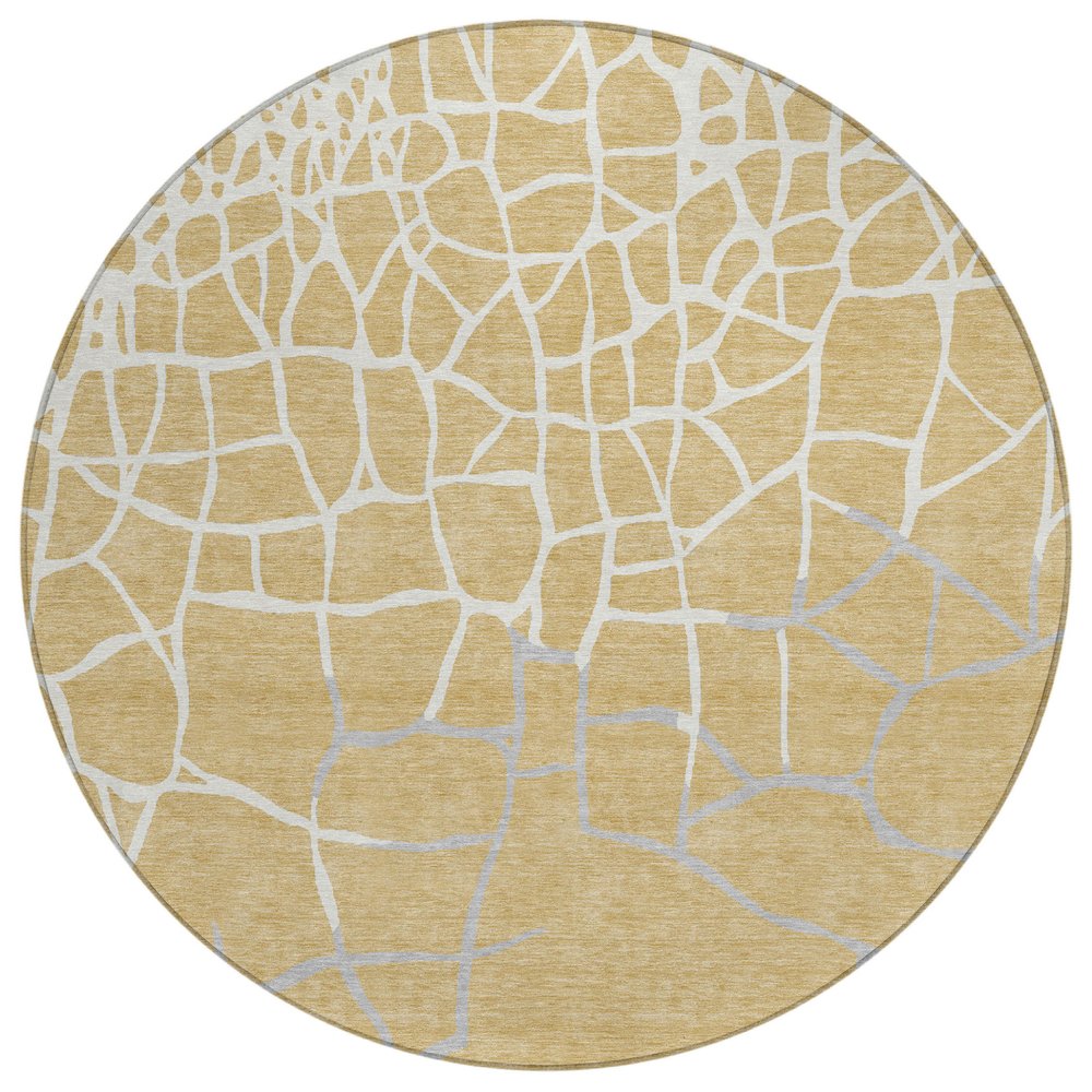 3' X 5' Gold And Beige Abstract Washable Indoor Outdoor Area Rug