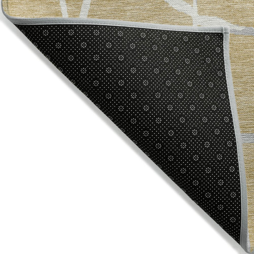 3' X 5' Gold And Beige Abstract Washable Indoor Outdoor Area Rug