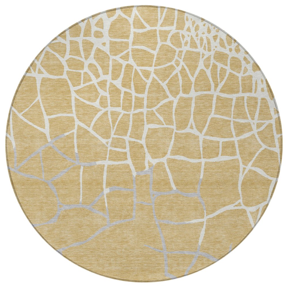 3' X 5' Gold And Beige Abstract Washable Indoor Outdoor Area Rug