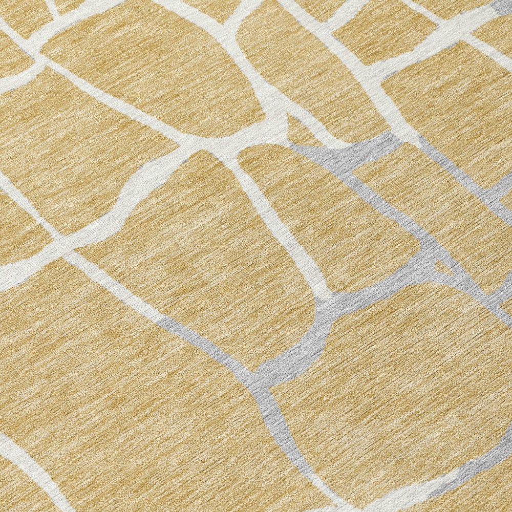 3' X 5' Gold And Beige Abstract Washable Indoor Outdoor Area Rug