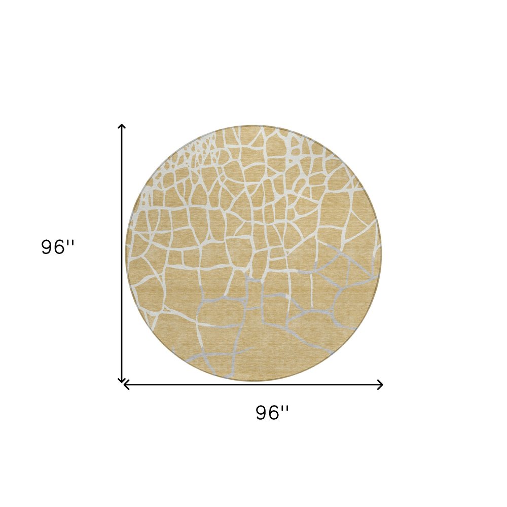 3' X 5' Gold And Beige Abstract Washable Indoor Outdoor Area Rug