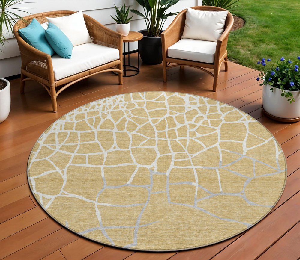 3' X 5' Gold And Beige Abstract Washable Indoor Outdoor Area Rug