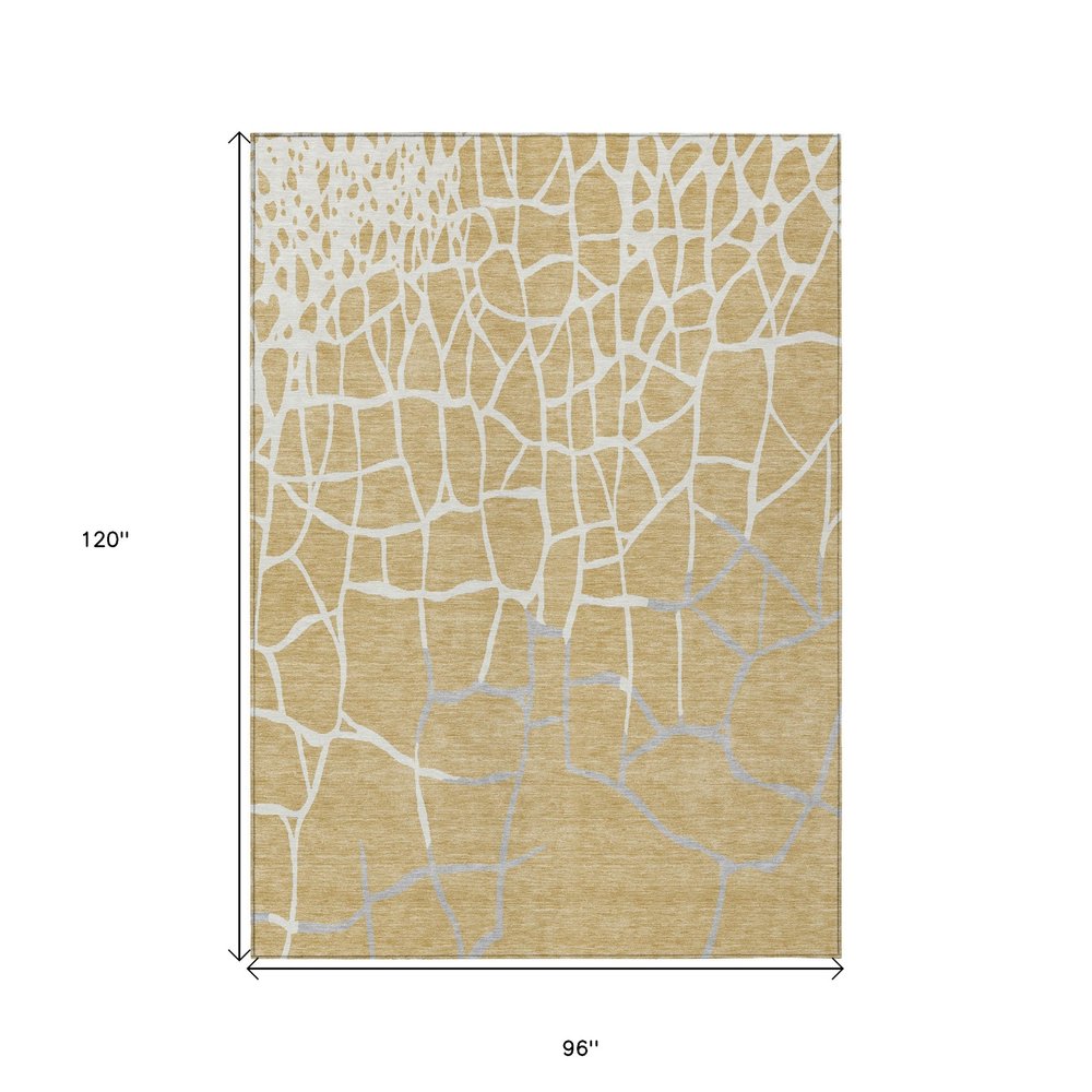 3' X 5' Gold And Beige Abstract Washable Indoor Outdoor Area Rug