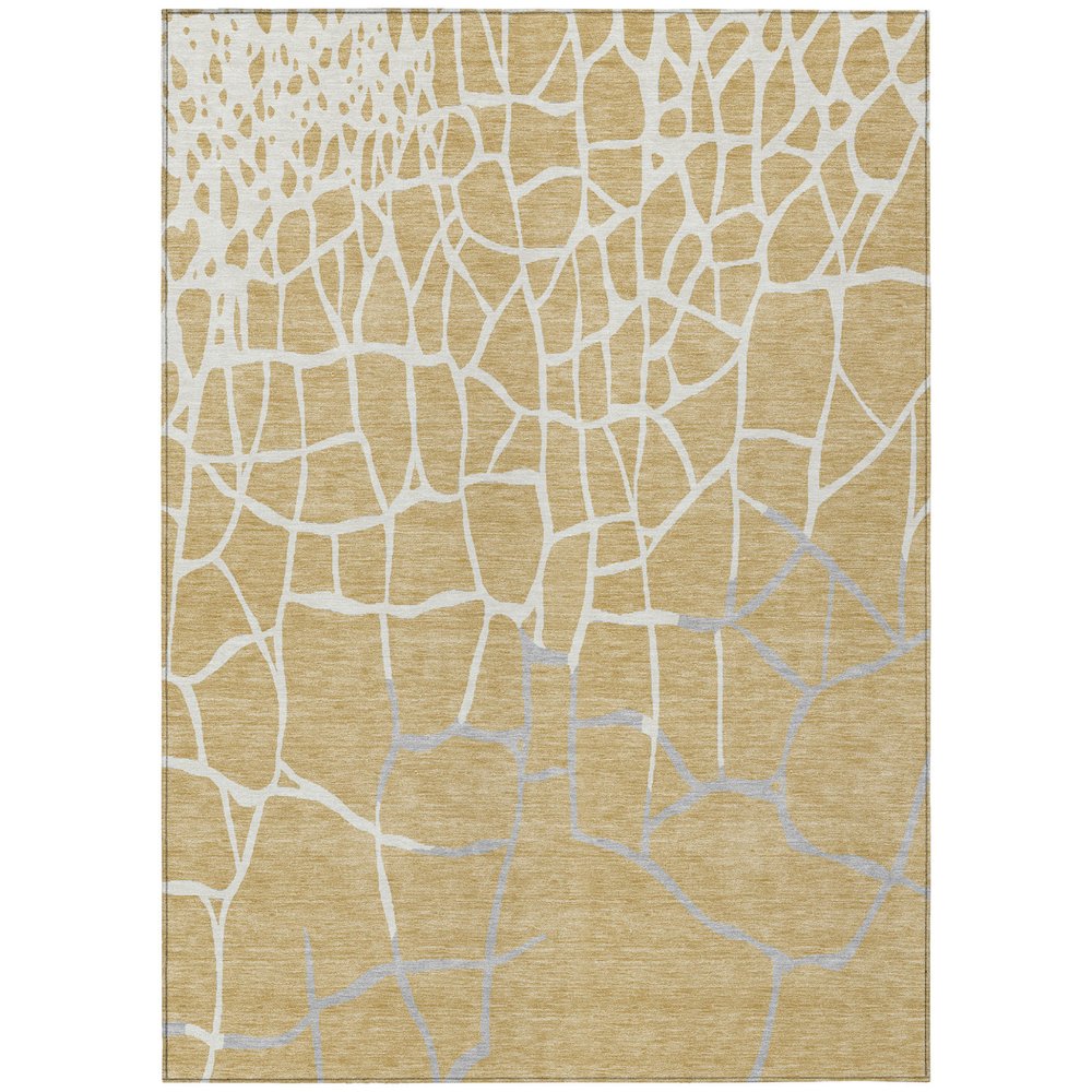 3' X 5' Gold And Beige Abstract Washable Indoor Outdoor Area Rug
