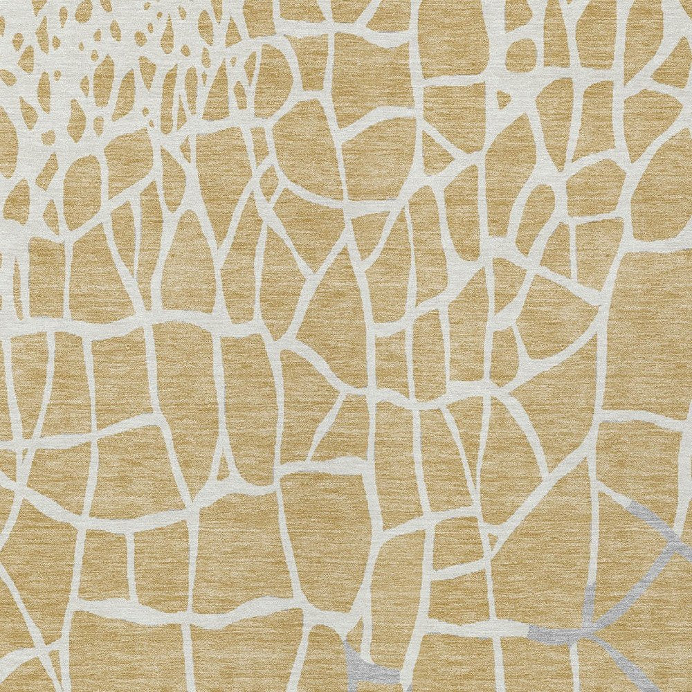 3' X 5' Gold And Beige Abstract Washable Indoor Outdoor Area Rug
