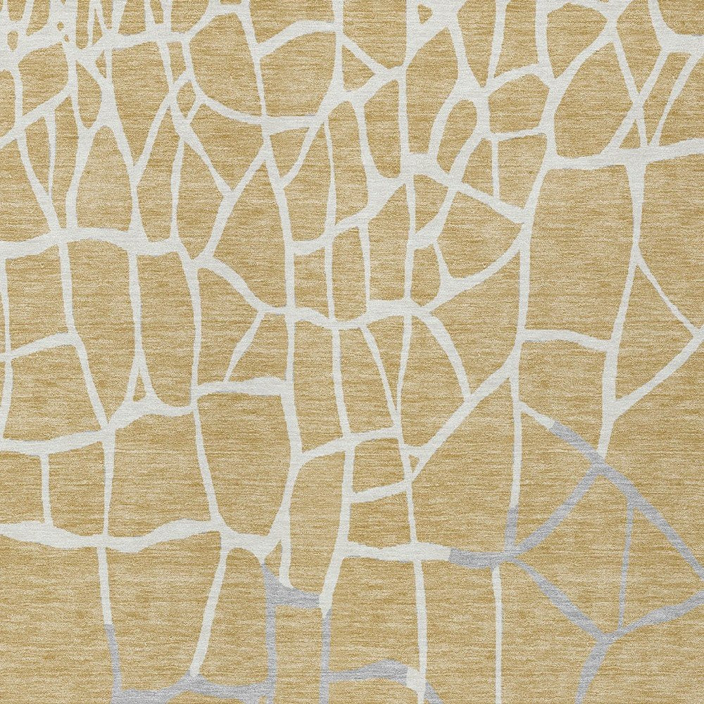3' X 5' Gold And Beige Abstract Washable Indoor Outdoor Area Rug