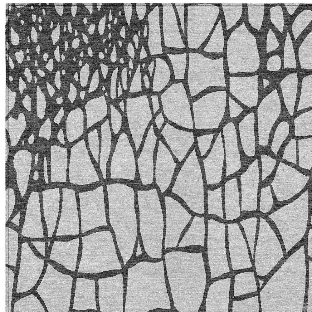 3' X 5' Gray And Charcoal Abstract Washable Indoor Outdoor Area Rug