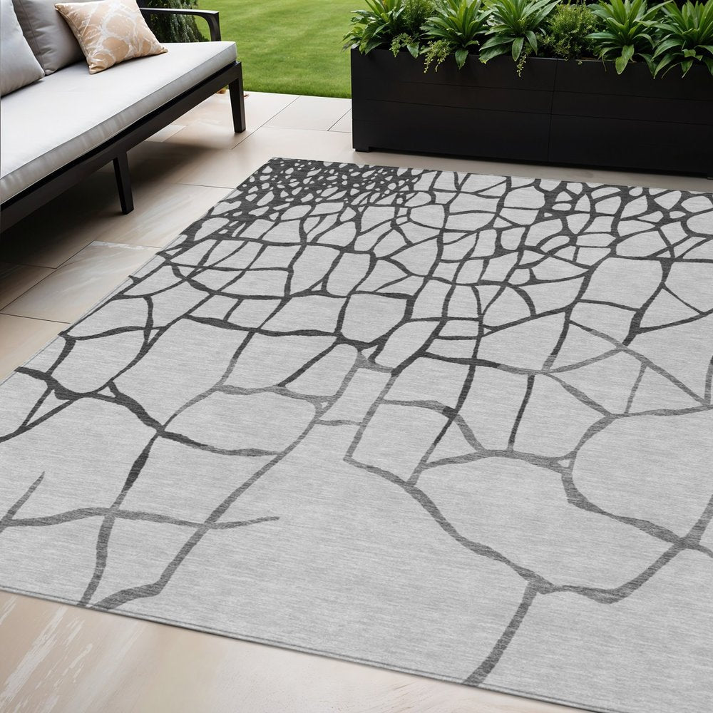 3' X 5' Gray And Charcoal Abstract Washable Indoor Outdoor Area Rug