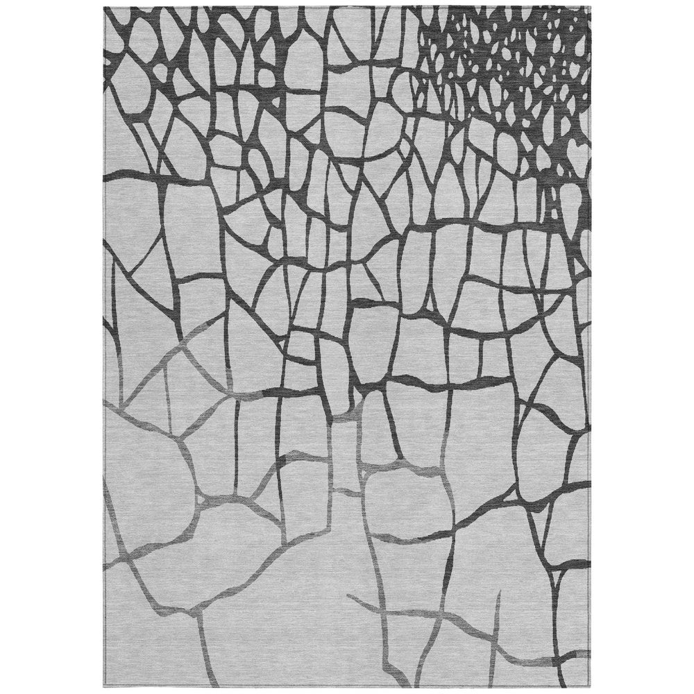 3' X 5' Gray And Charcoal Abstract Washable Indoor Outdoor Area Rug