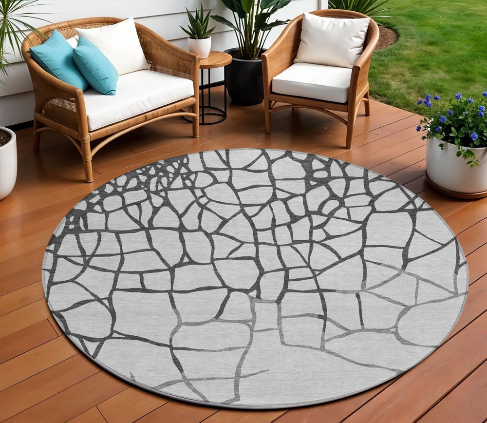3' X 5' Gray And Charcoal Abstract Washable Indoor Outdoor Area Rug
