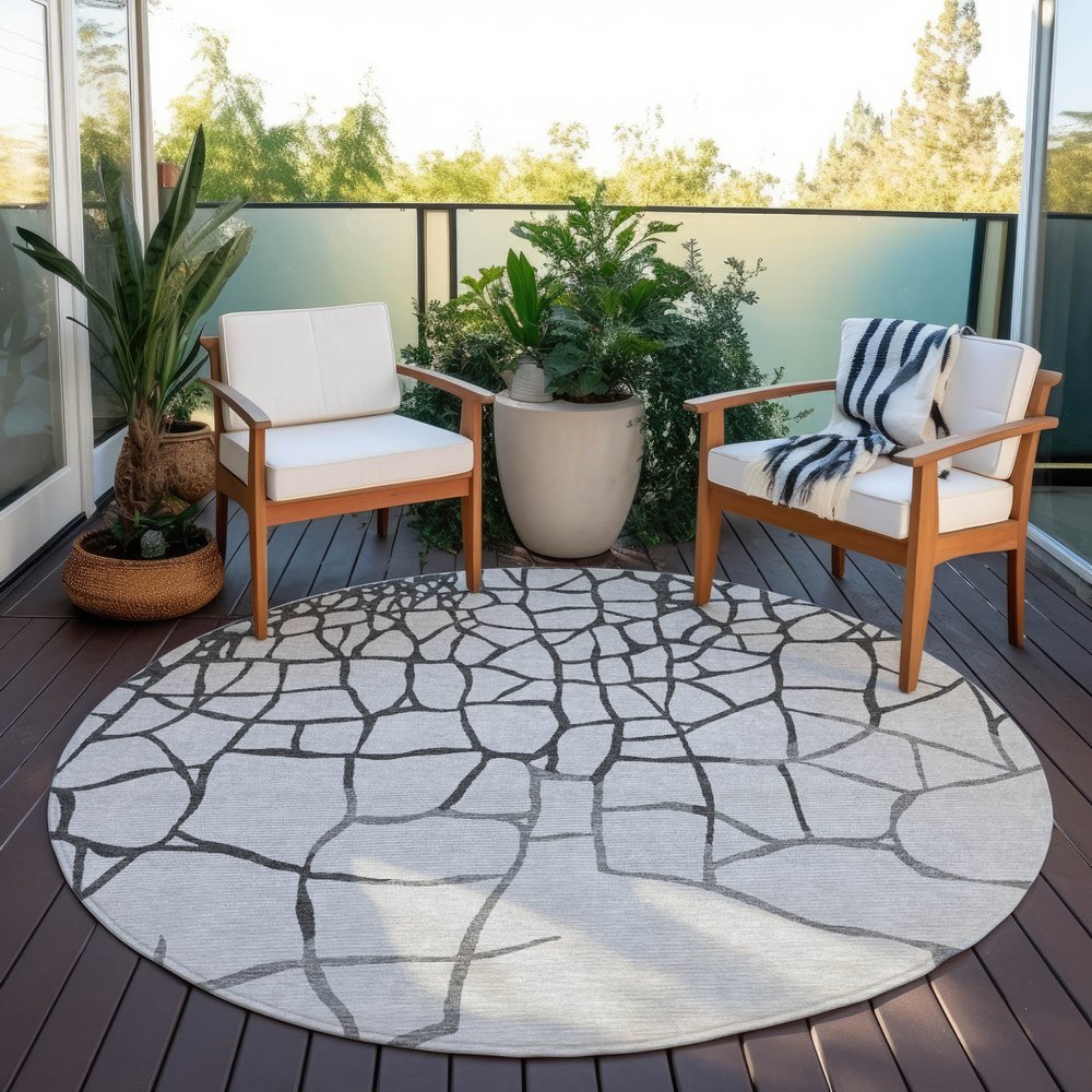3' X 5' Gray And Charcoal Abstract Washable Indoor Outdoor Area Rug