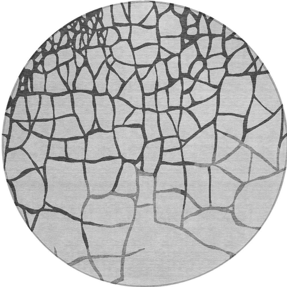 3' X 5' Gray And Charcoal Abstract Washable Indoor Outdoor Area Rug