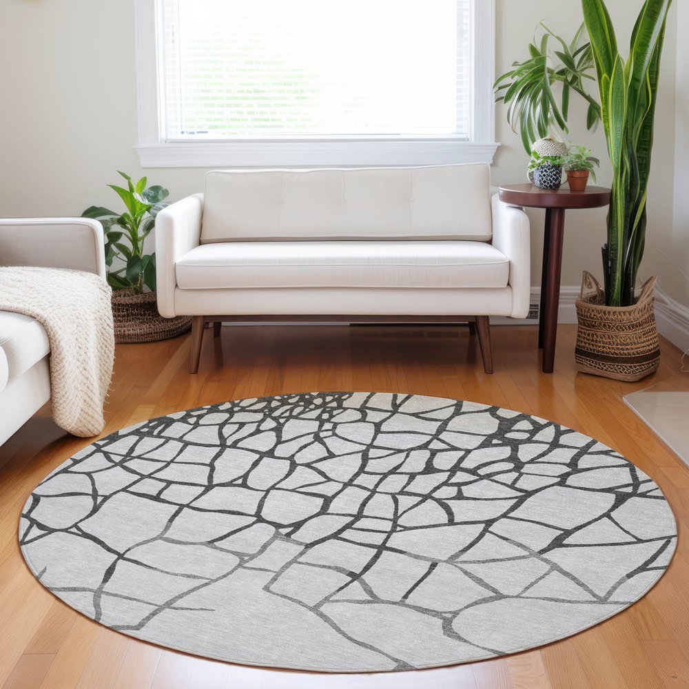 3' X 5' Gray And Charcoal Abstract Washable Indoor Outdoor Area Rug