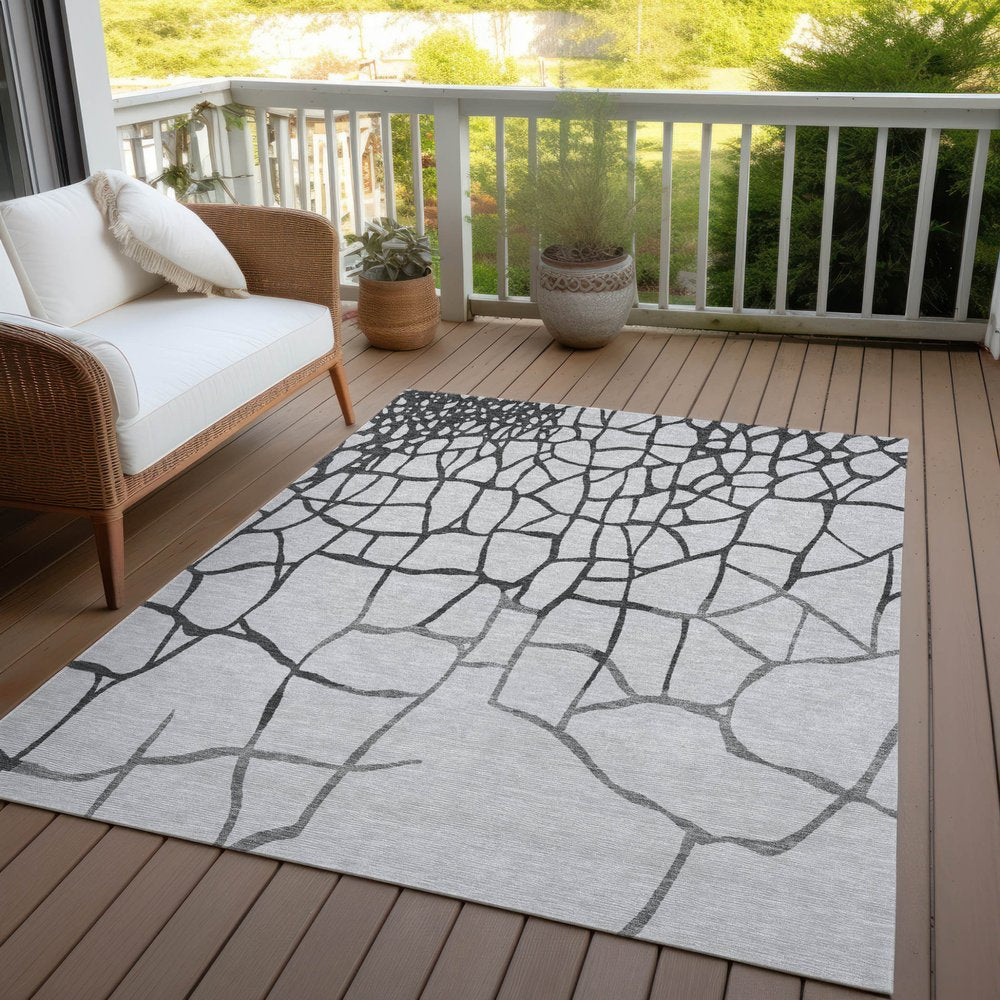 3' X 5' Gray And Charcoal Abstract Washable Indoor Outdoor Area Rug