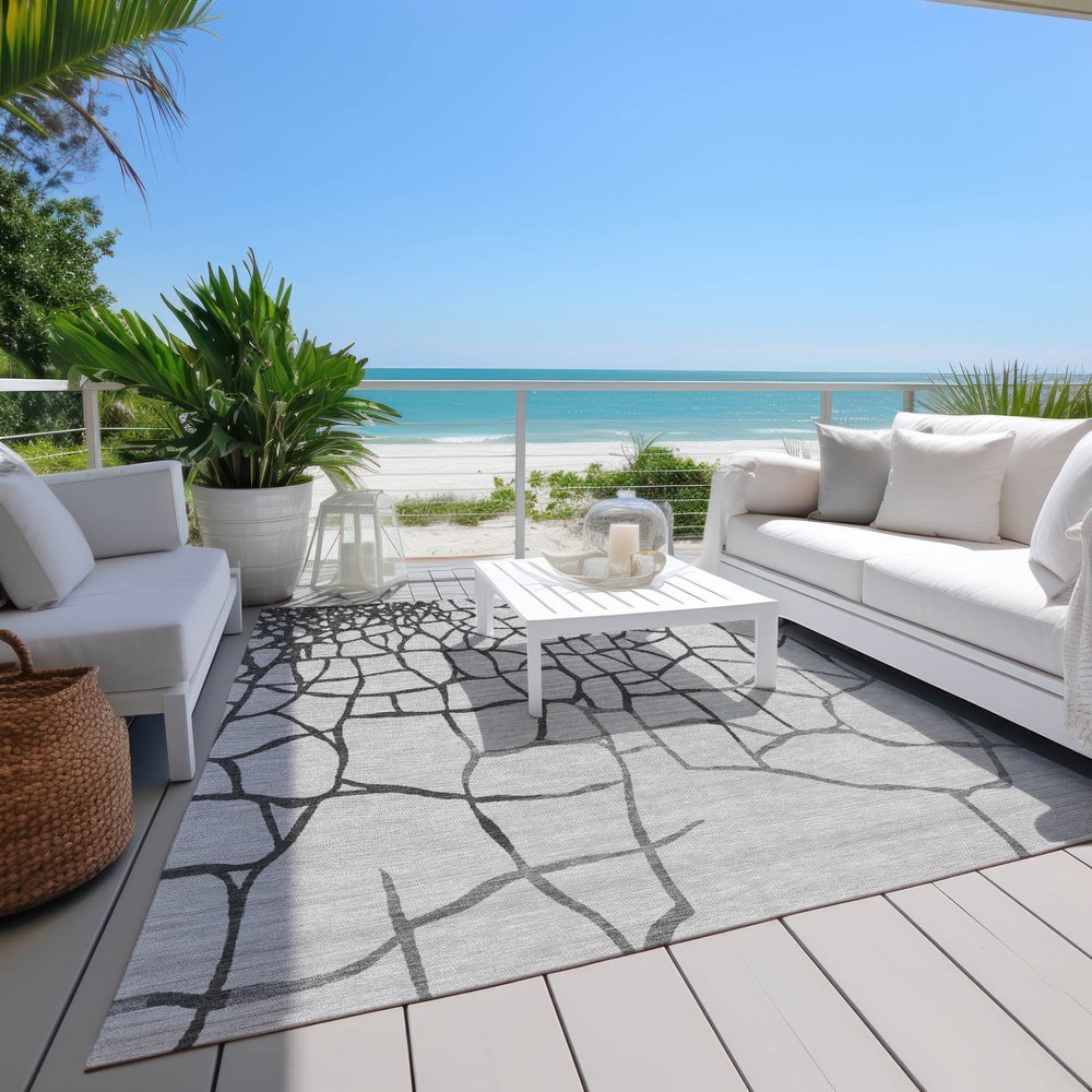 3' X 5' Gray And Charcoal Abstract Washable Indoor Outdoor Area Rug
