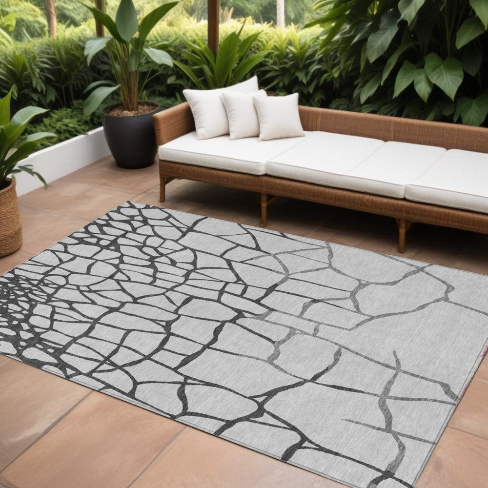 3' X 5' Gray And Charcoal Abstract Washable Indoor Outdoor Area Rug