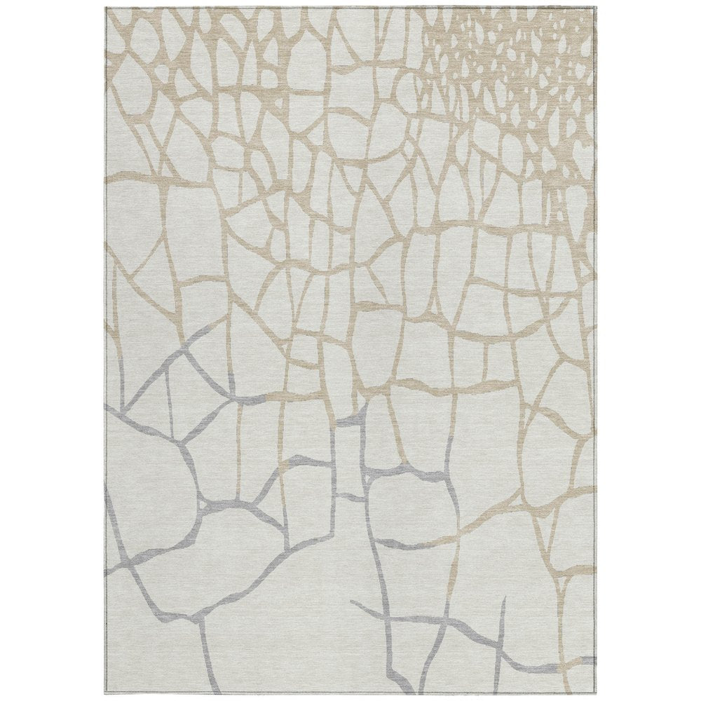 3' X 5' Ivory And Beige Abstract Washable Indoor Outdoor Area Rug