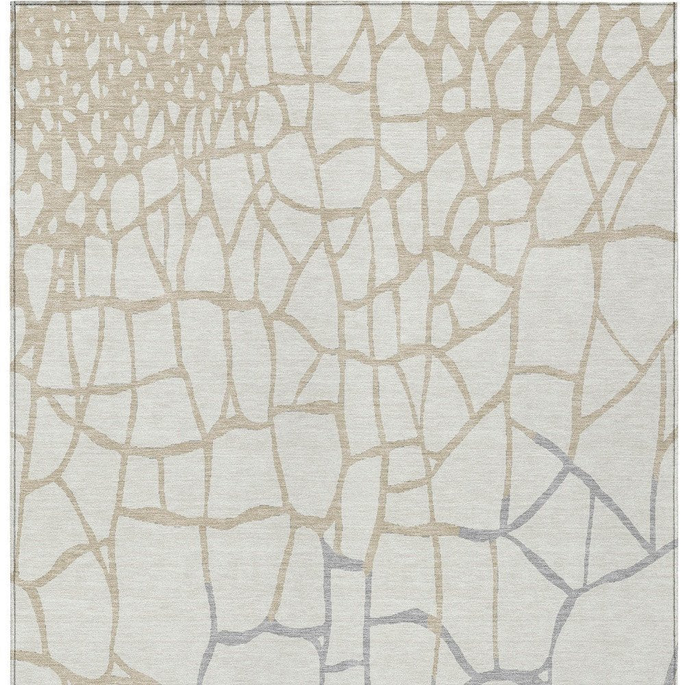 3' X 5' Ivory And Beige Abstract Washable Indoor Outdoor Area Rug