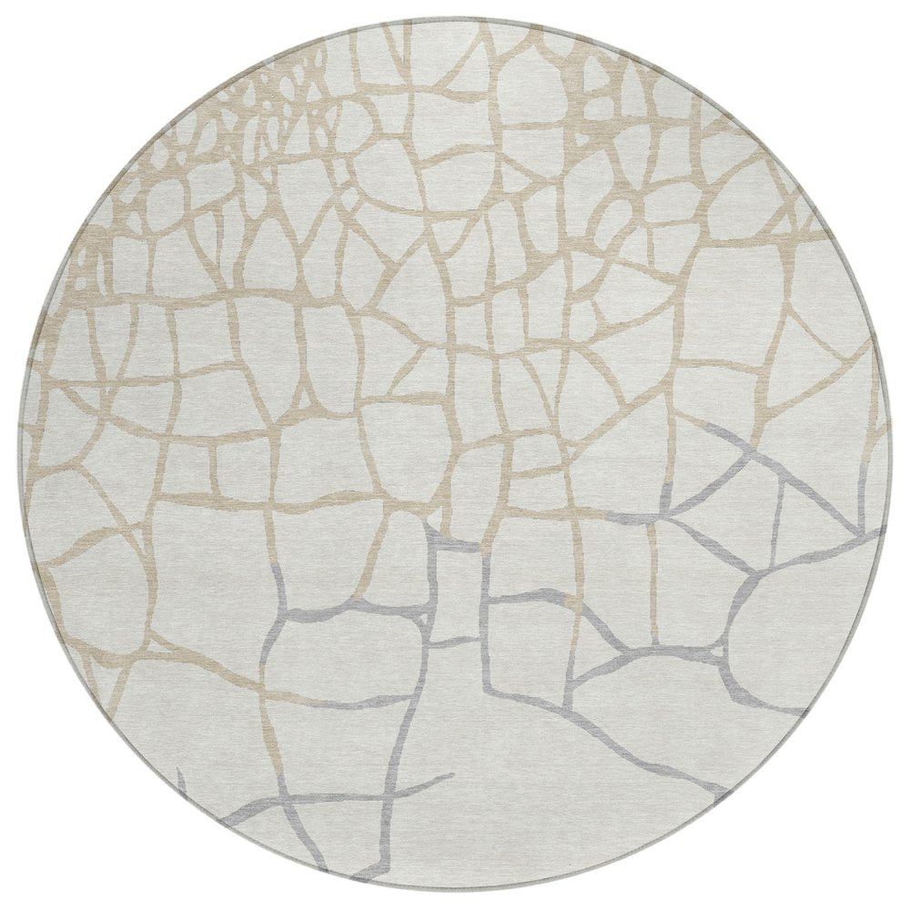 3' X 5' Ivory And Beige Abstract Washable Indoor Outdoor Area Rug