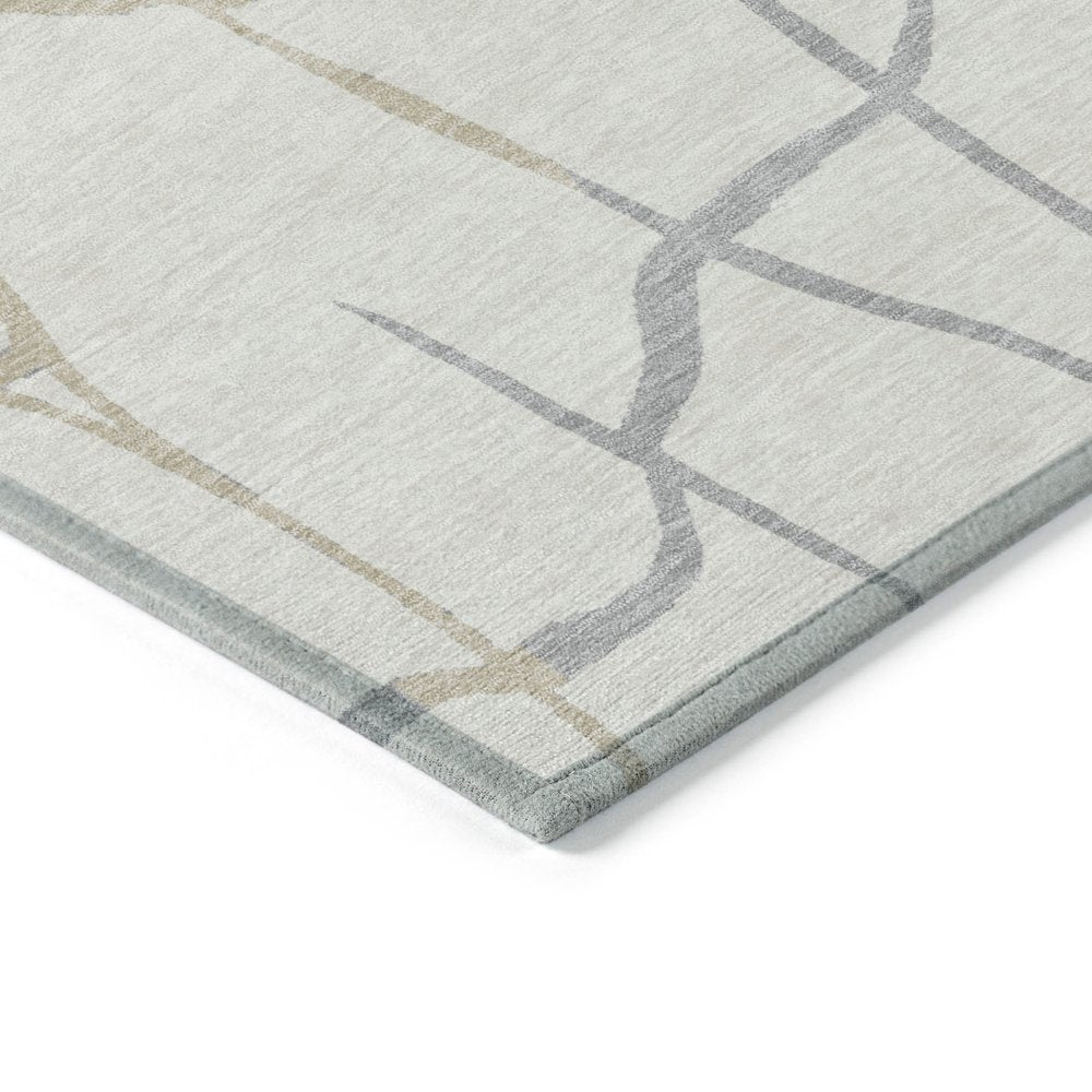3' X 5' Ivory And Beige Abstract Washable Indoor Outdoor Area Rug