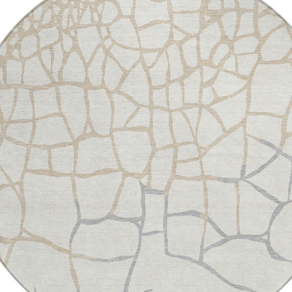 3' X 5' Ivory And Beige Abstract Washable Indoor Outdoor Area Rug