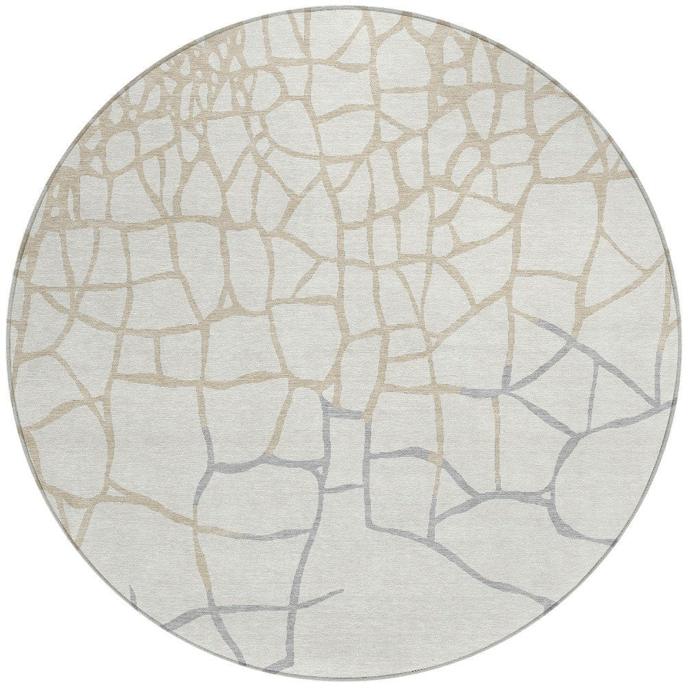 3' X 5' Ivory And Beige Abstract Washable Indoor Outdoor Area Rug