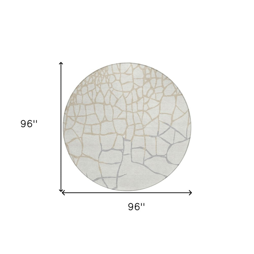 3' X 5' Ivory And Beige Abstract Washable Indoor Outdoor Area Rug