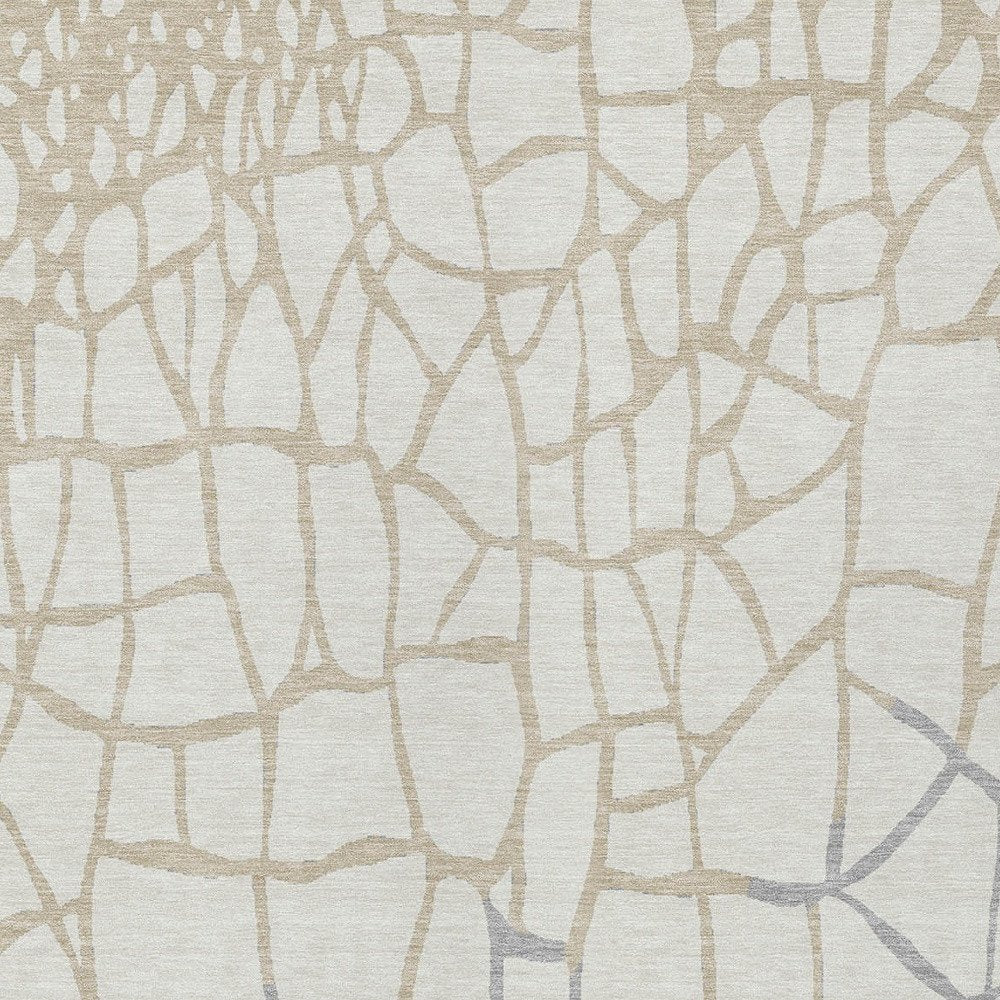 3' X 5' Ivory And Beige Abstract Washable Indoor Outdoor Area Rug