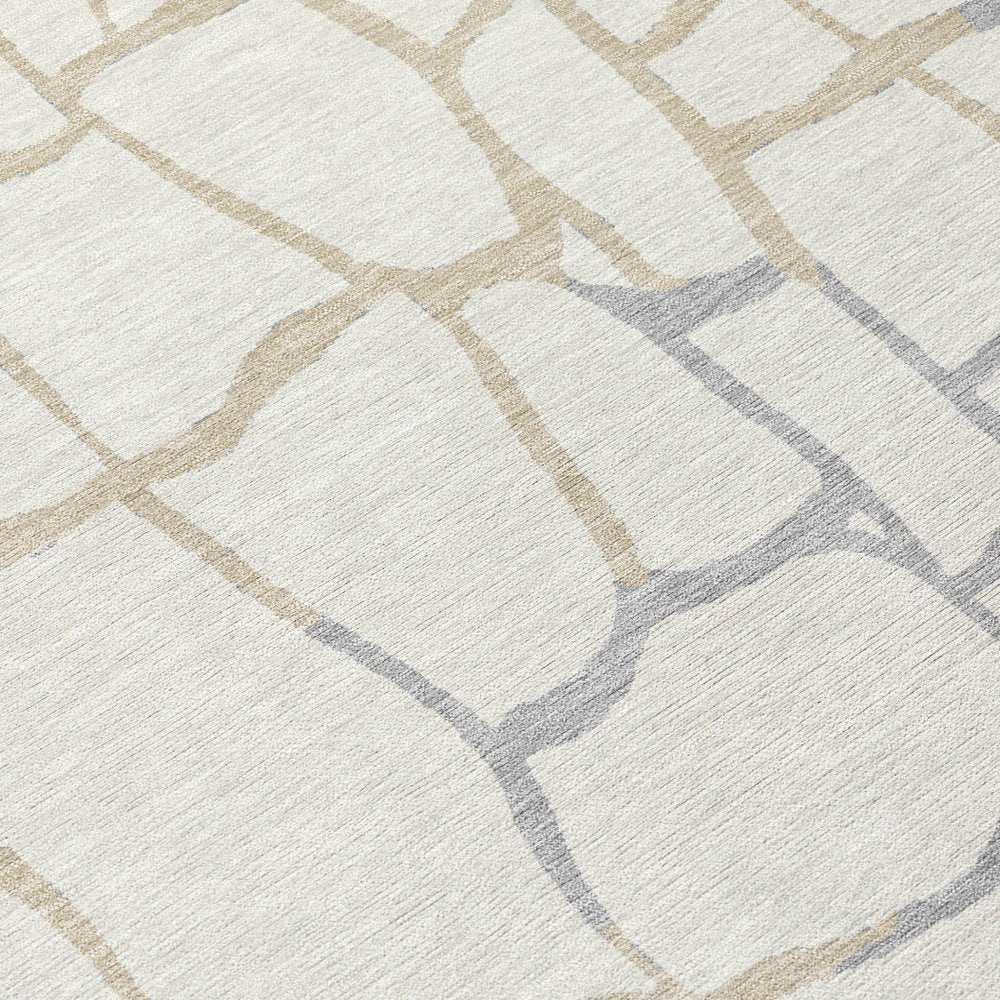 3' X 5' Ivory And Beige Abstract Washable Indoor Outdoor Area Rug