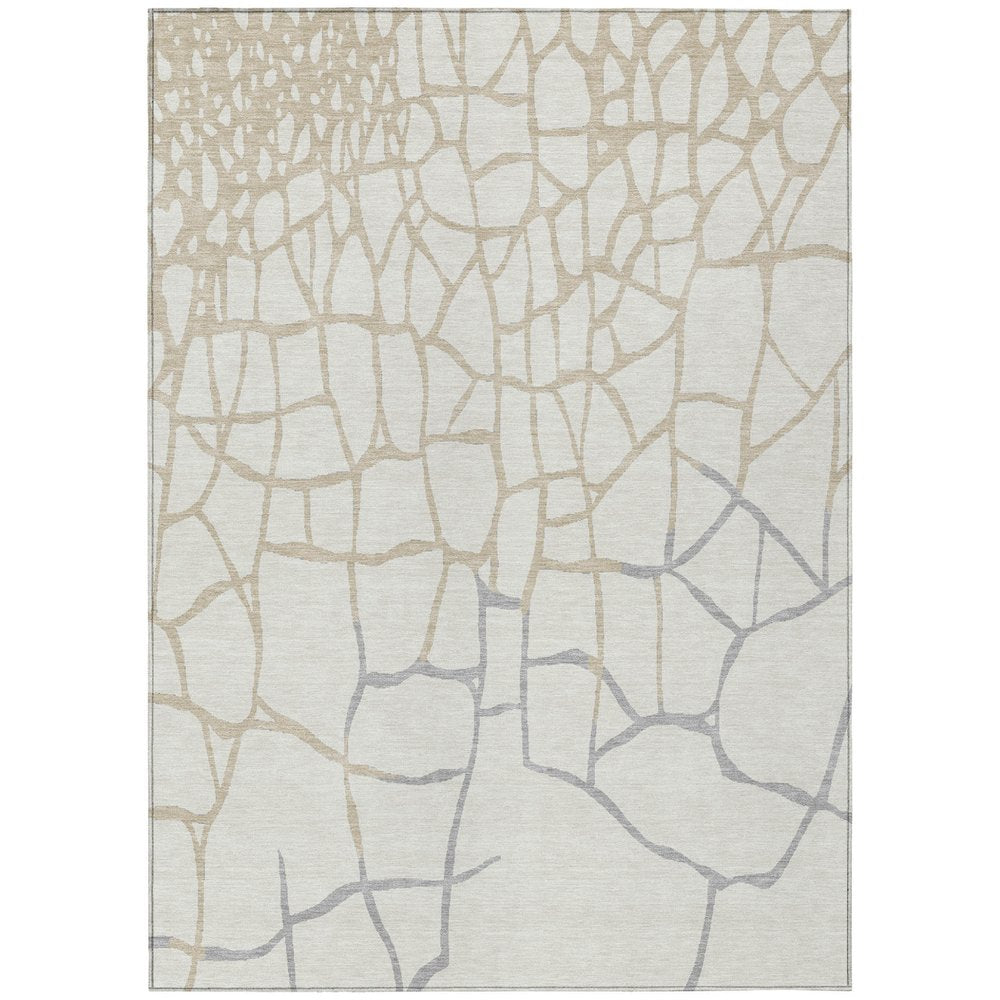 3' X 5' Ivory And Beige Abstract Washable Indoor Outdoor Area Rug