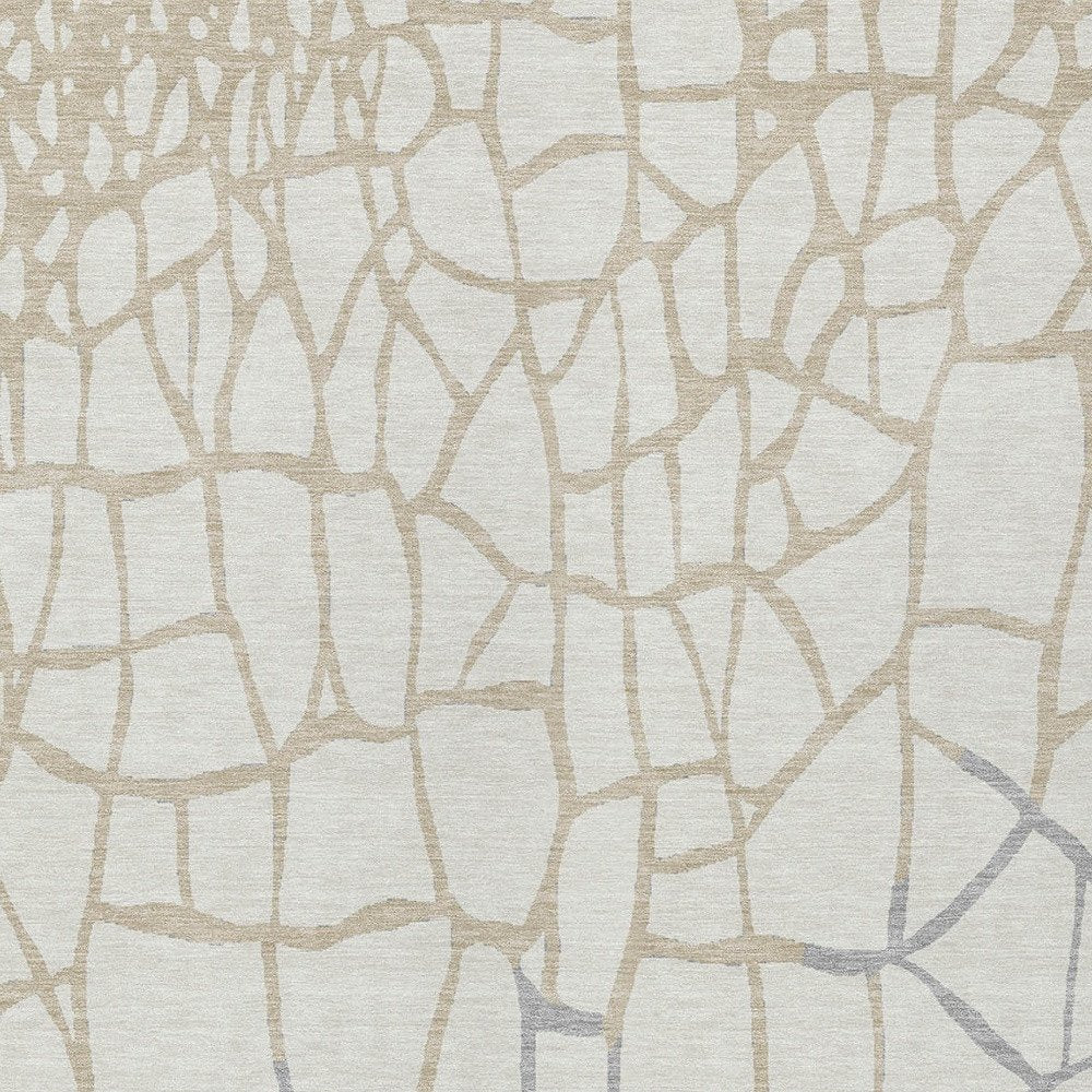 3' X 5' Ivory And Beige Abstract Washable Indoor Outdoor Area Rug