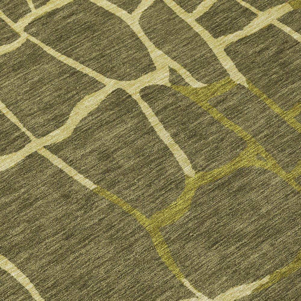 3' X 5' Olive Green And Dark Green Abstract Washable Indoor Outdoor Area Rug