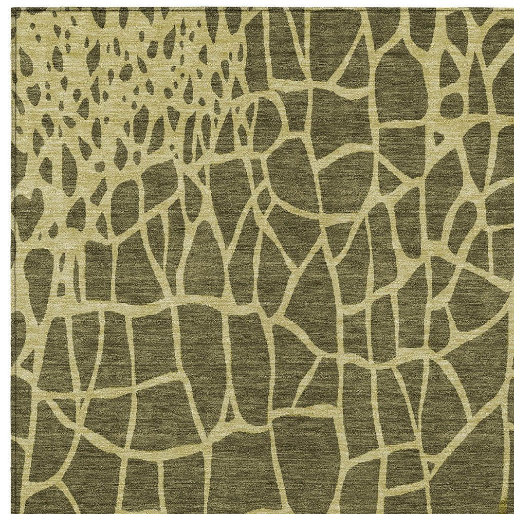 3' X 5' Olive Green And Dark Green Abstract Washable Indoor Outdoor Area Rug