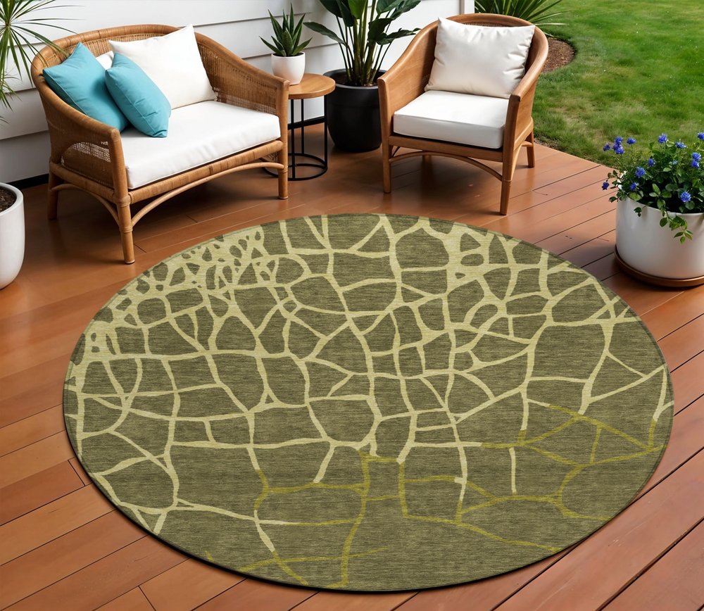 3' X 5' Olive Green And Dark Green Abstract Washable Indoor Outdoor Area Rug