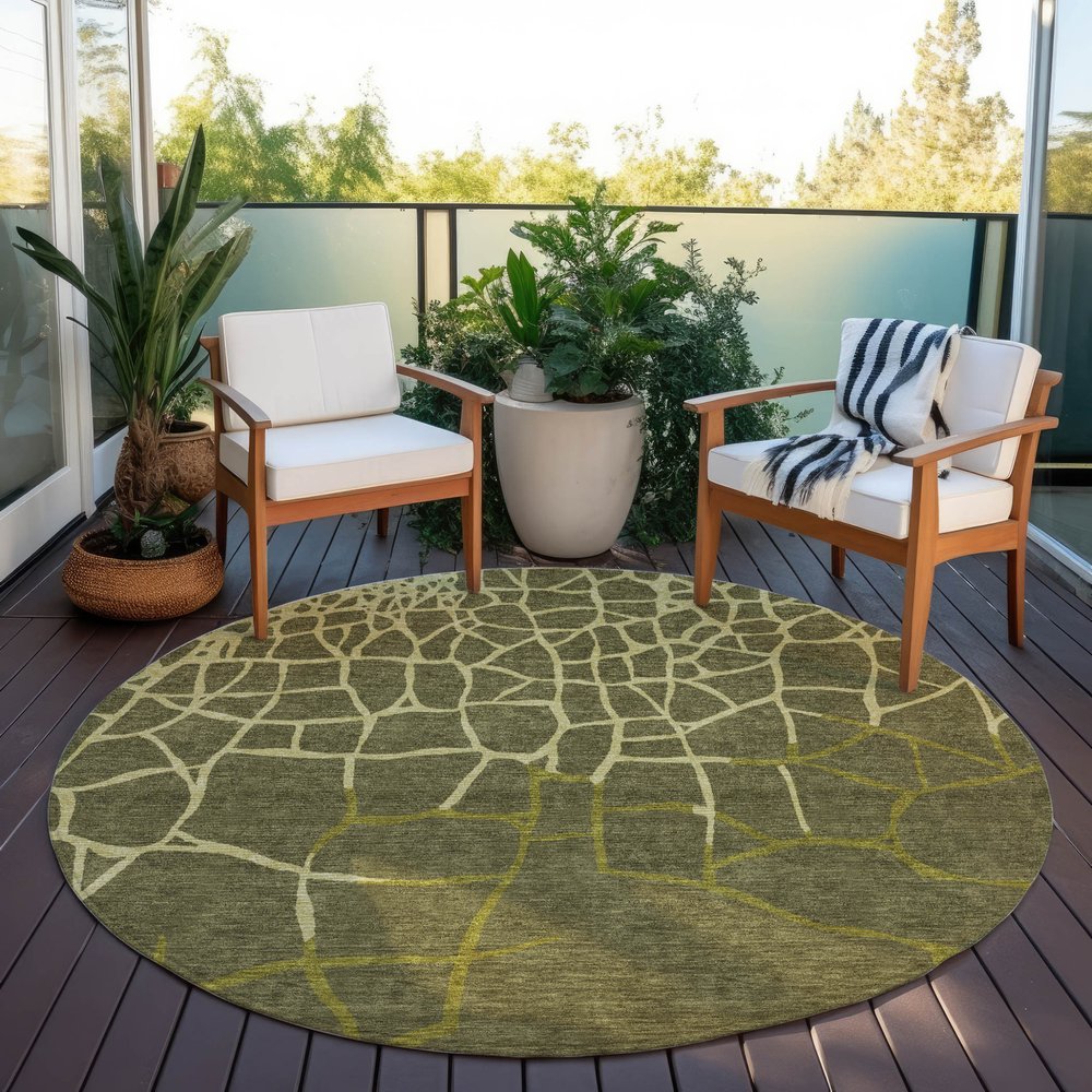 3' X 5' Olive Green And Dark Green Abstract Washable Indoor Outdoor Area Rug