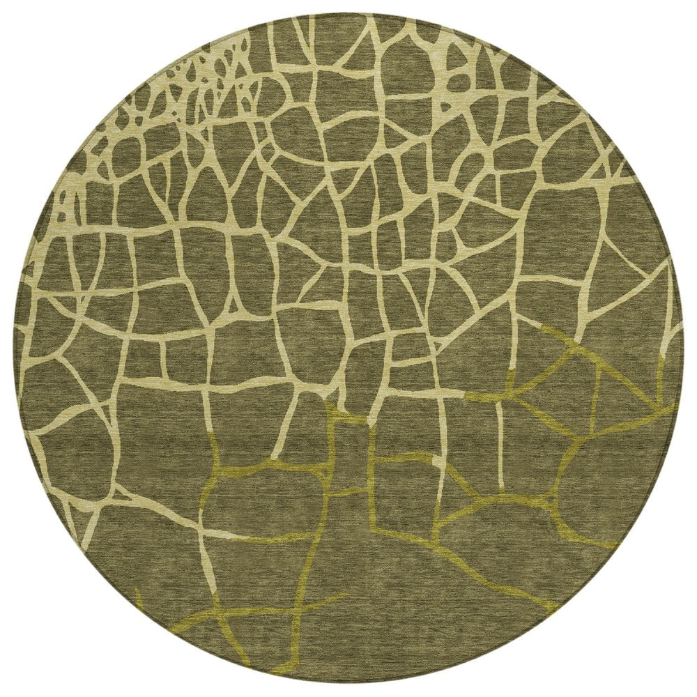 3' X 5' Olive Green And Dark Green Abstract Washable Indoor Outdoor Area Rug