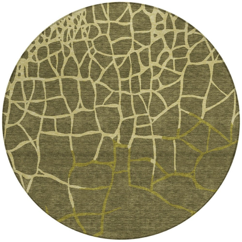 3' X 5' Olive Green And Dark Green Abstract Washable Indoor Outdoor Area Rug