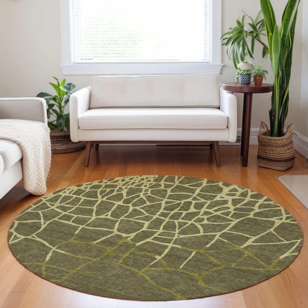 3' X 5' Olive Green And Dark Green Abstract Washable Indoor Outdoor Area Rug