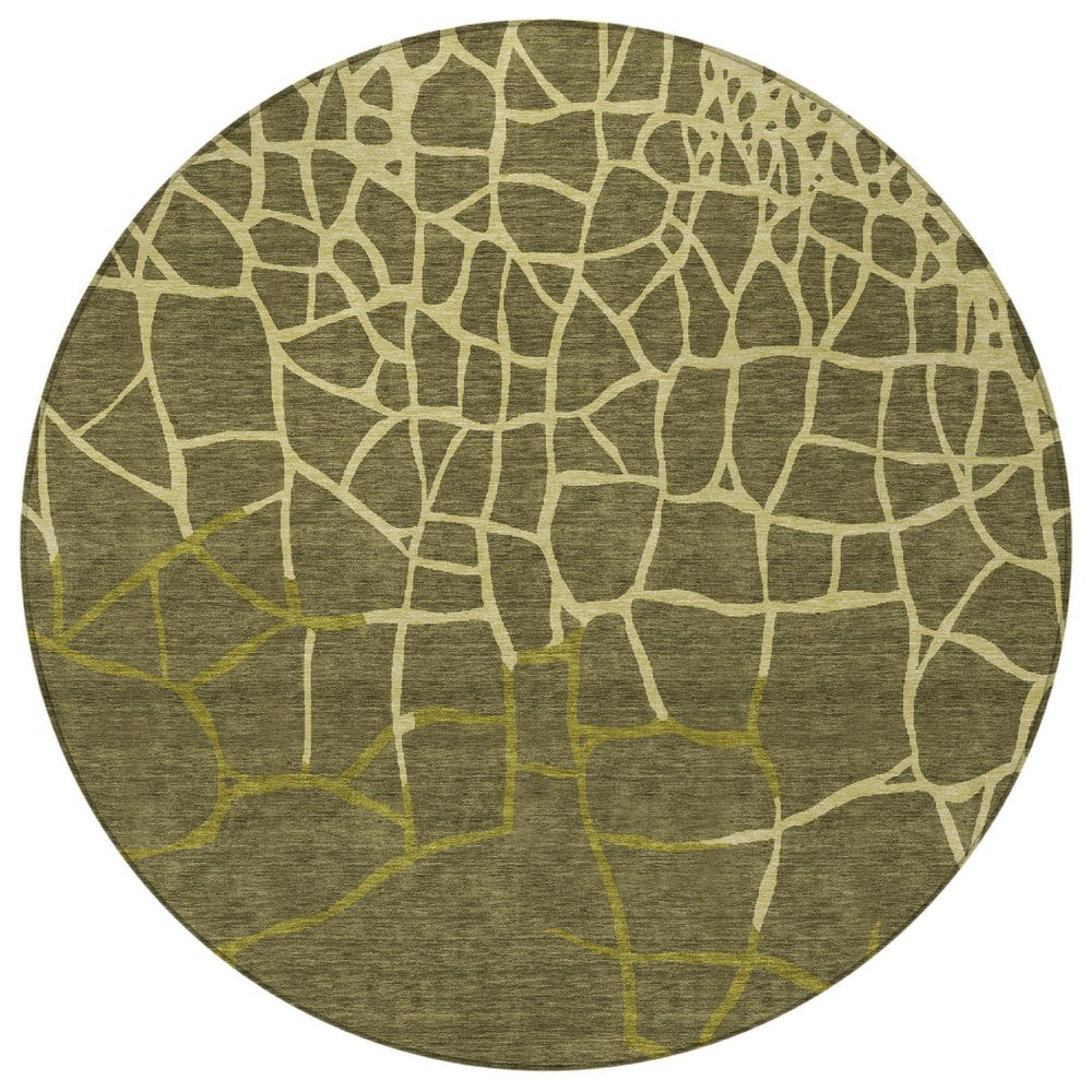 3' X 5' Olive Green And Dark Green Abstract Washable Indoor Outdoor Area Rug