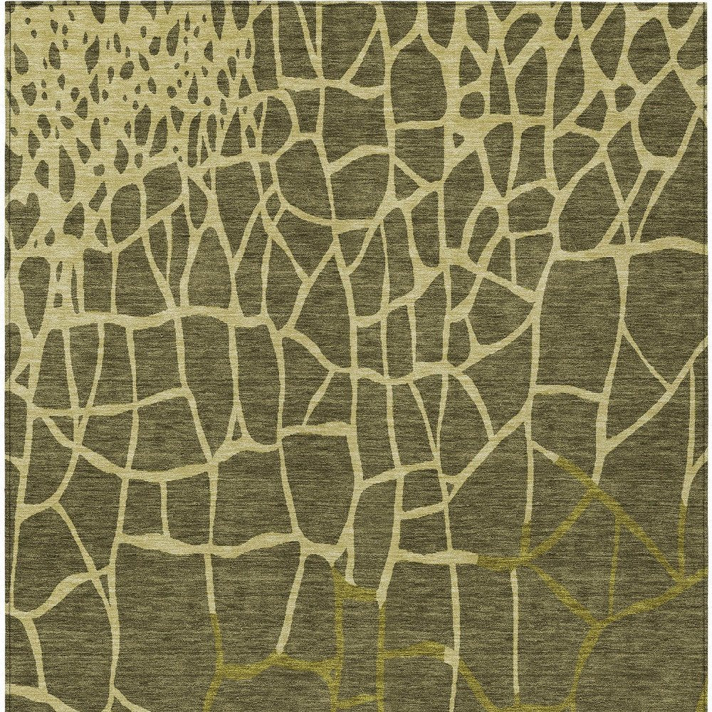 3' X 5' Olive Green And Dark Green Abstract Washable Indoor Outdoor Area Rug